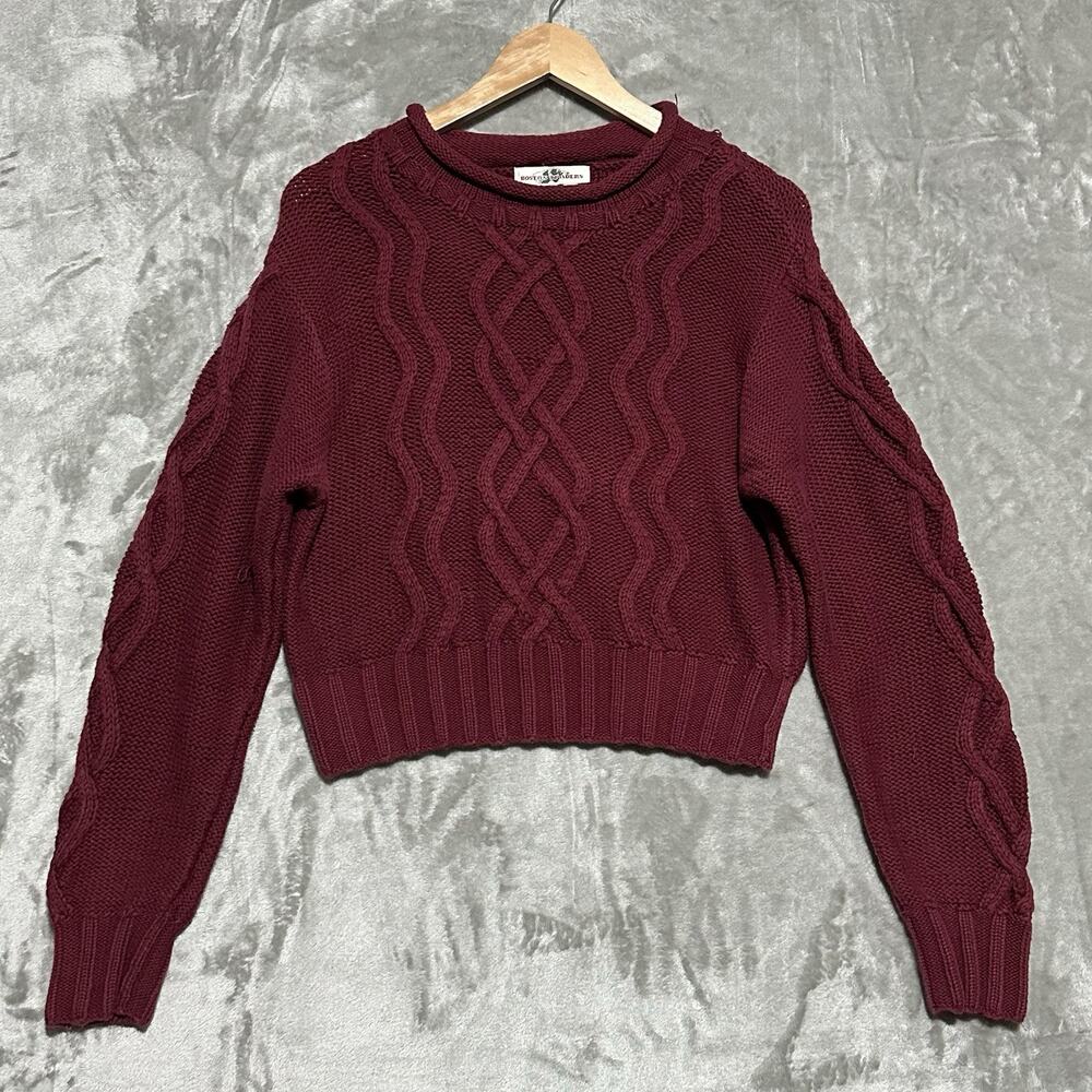 Vintage Boston Traders Cable Knit Fisherman Sweater Womens Size L Maroon Cotton